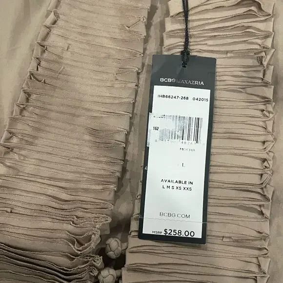 NEW BCBGMaxAzria‎ Pleated Front Panel Dress in Mocha Size Large - Picture 6 of 11